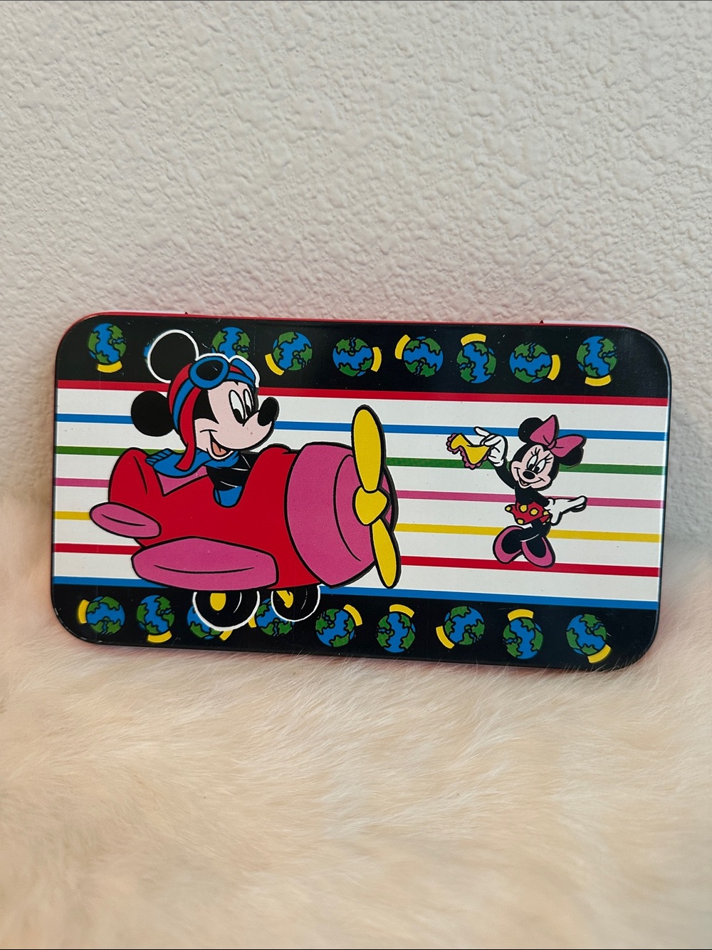 Vintage Mickey & Minnie Airplane Tin Pencil Case